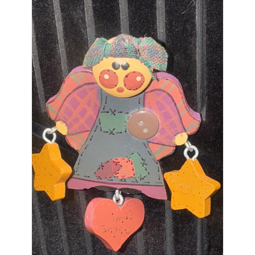 Vintage Wood Angel Fairy Brooch.